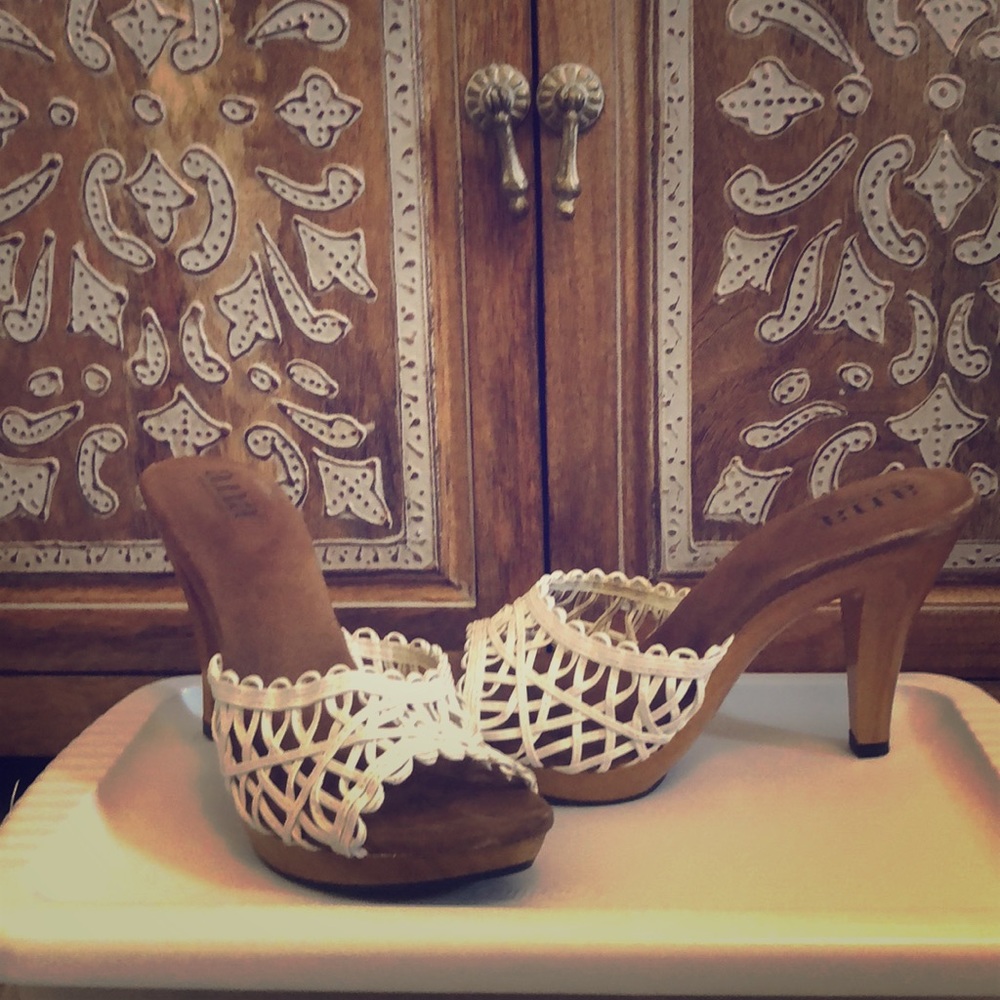 White wooden heeled sandals